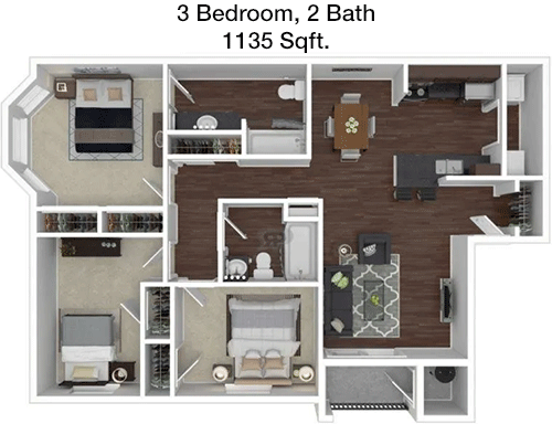 1,135 sq ft floorplan layout