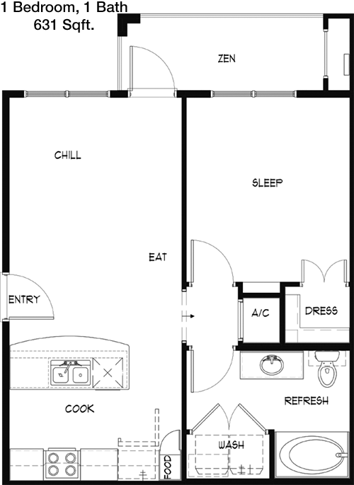 631 sq ft floorplan layout