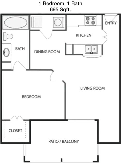 695 sq ft floorplan layout