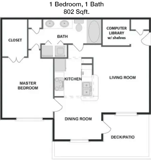 802 sq ft floorplan layout