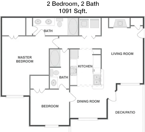 1,091 sq ft floorplan layout