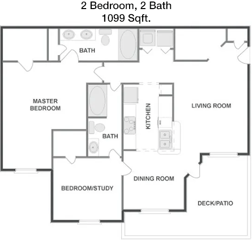 1,099 sq ft floorplan layout