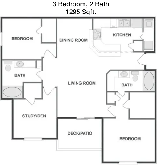 1,295 sq ft floorplan layout