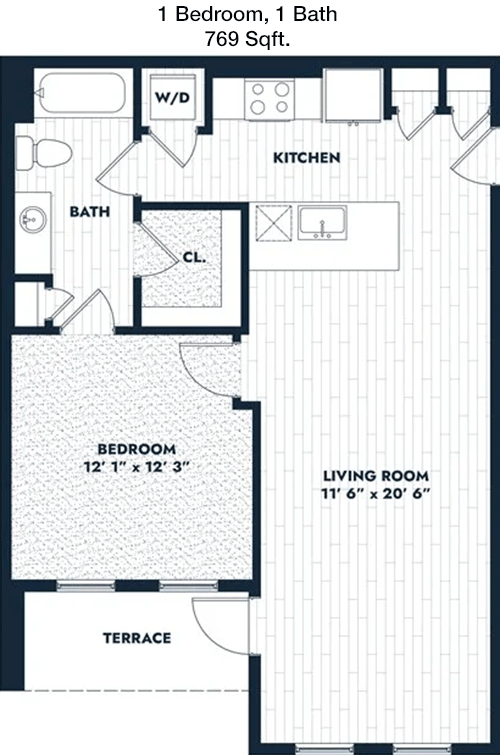 769 sq ft floorplan layout