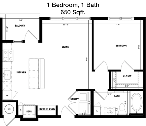 650 sq ft floorplan layout