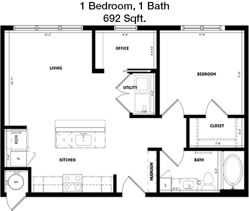 692 sq ft floorplan layout