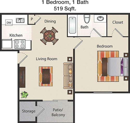 519 sq ft floorplan layout