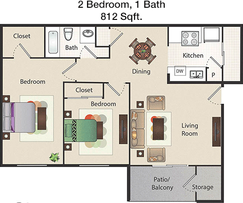 812 sq ft floorplan layout
