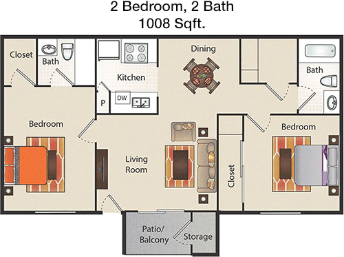 1,008 sq ft floorplan layout