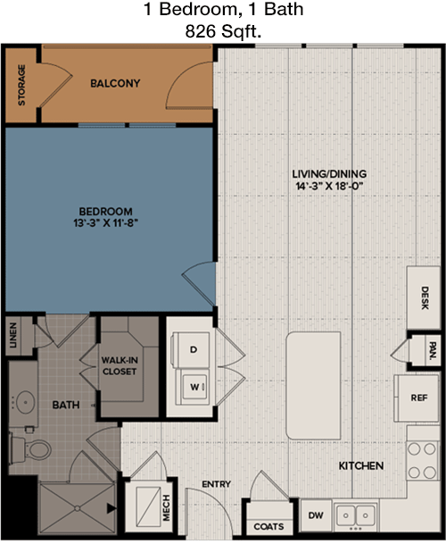 826 sq ft floorplan layout