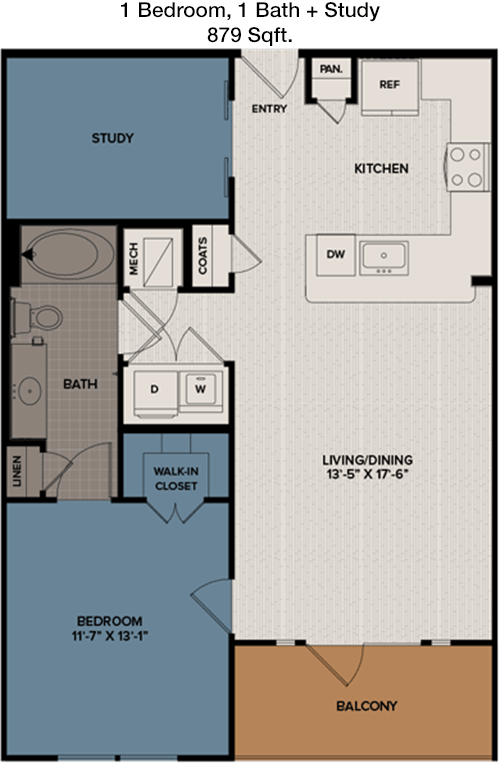 879 sq ft floorplan layout