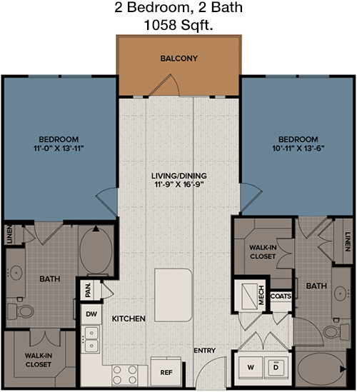 1,058 sq ft floorplan layout
