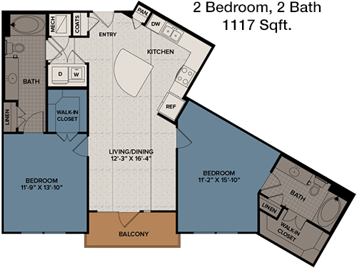 1,117 sq ft floorplan layout