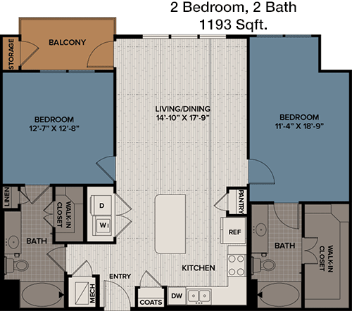1,193 sq ft floorplan layout