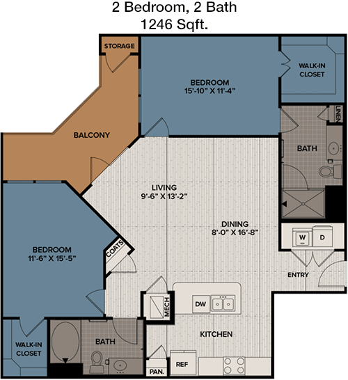 1,246 sq ft floorplan layout