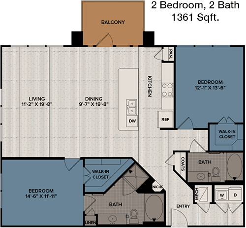 1,361 sq ft floorplan layout