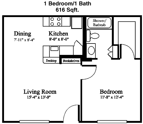 616 sq ft floorplan layout