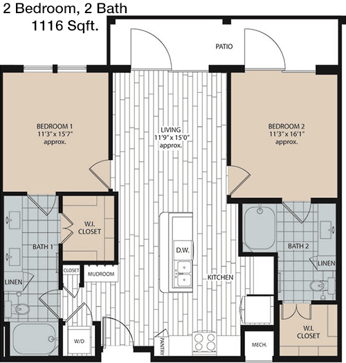 1,116 sq ft floorplan layout