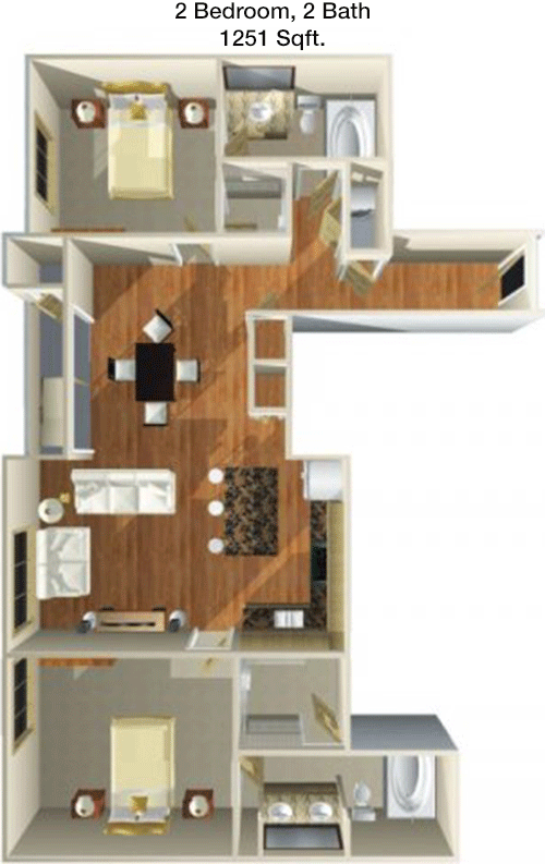 1,251 sq ft floorplan layout