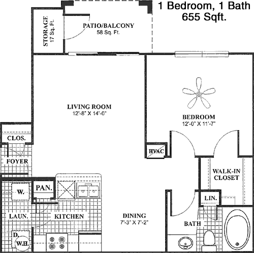 655 sq ft floorplan layout