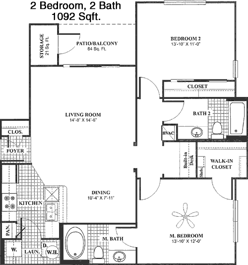 1,092 sq ft floorplan layout