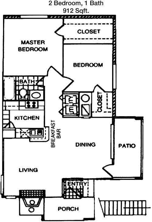 912 sq ft floorplan layout