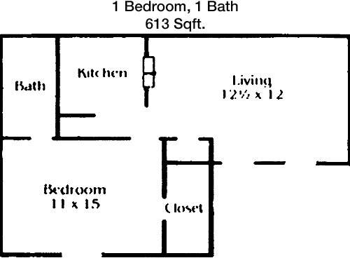 613 sq ft floorplan layout