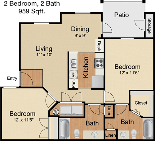 959 sq ft floorplan layout