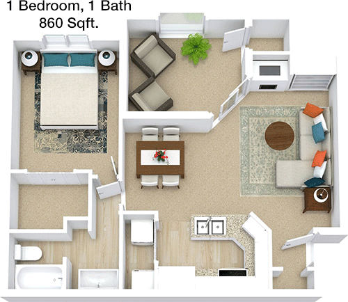 860 sq ft floorplan layout