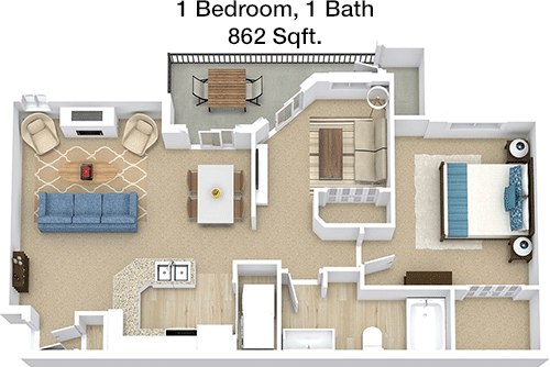 862 sq ft floorplan layout