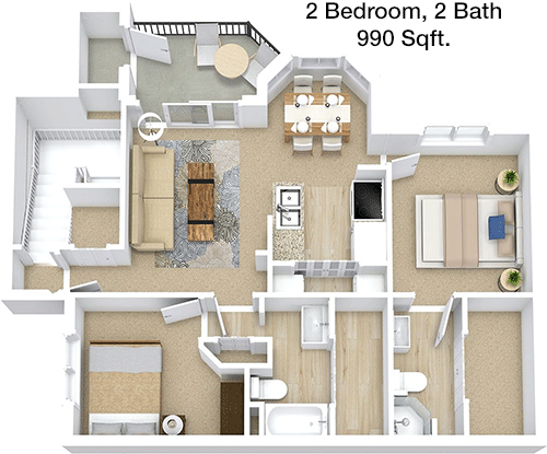 990 sq ft floorplan layout