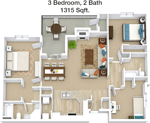 1,315 sq ft floorplan layout