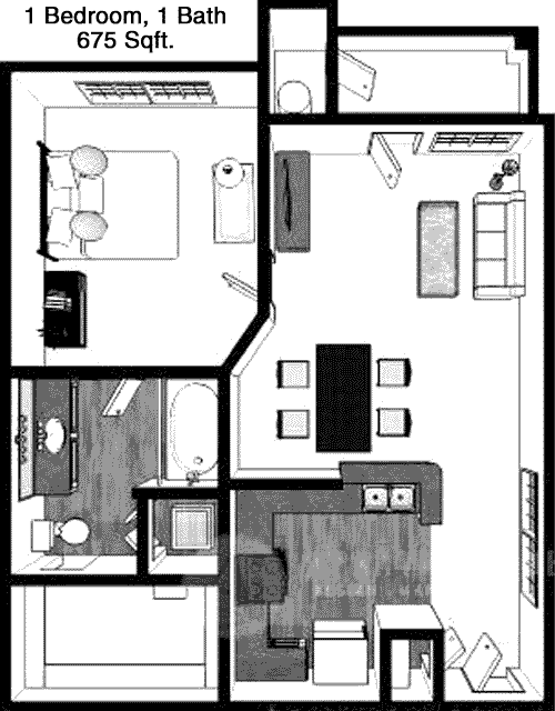 675 sq ft floorplan layout