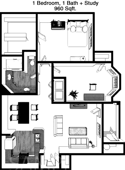960 sq ft floorplan layout