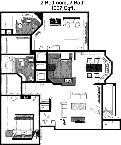 1,067 sq ft floorplan layout