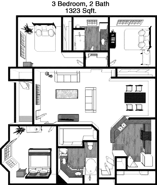 1,323 sq ft floorplan layout