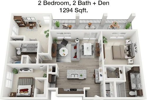 1,294 sq ft floorplan layout