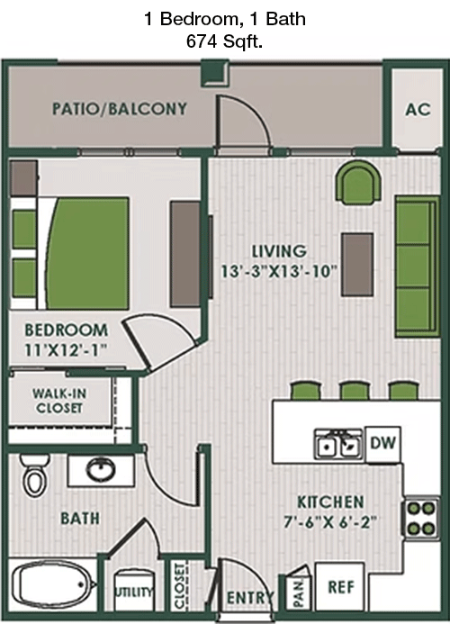 674 sq ft floorplan layout