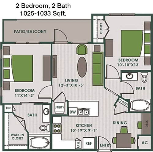 1,025 sq ft floorplan layout