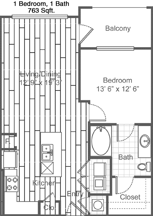 763 sq ft floorplan layout