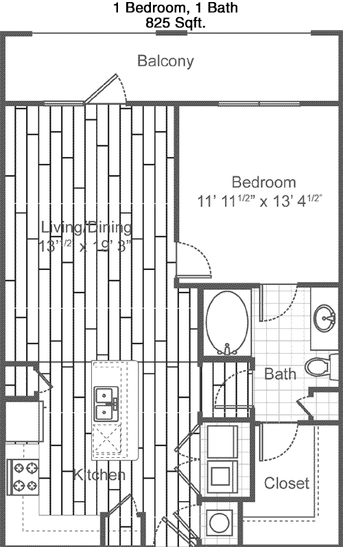 825 sq ft floorplan layout