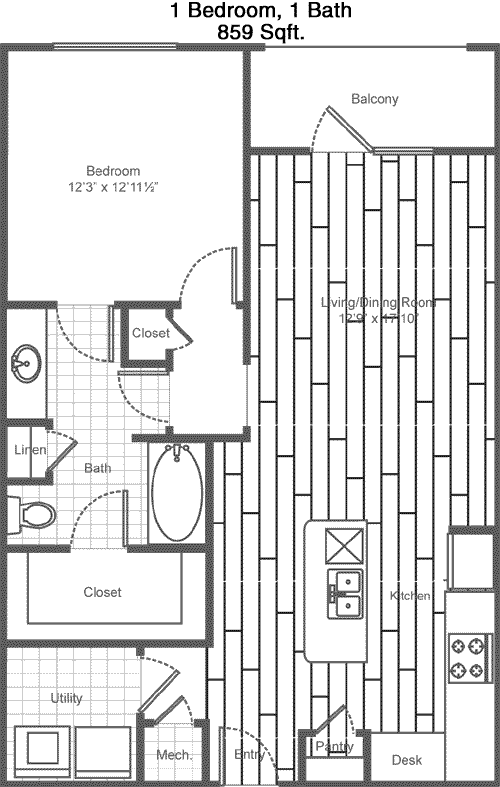 859 sq ft floorplan layout