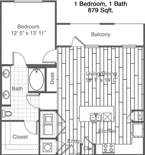 879 sq ft floorplan layout