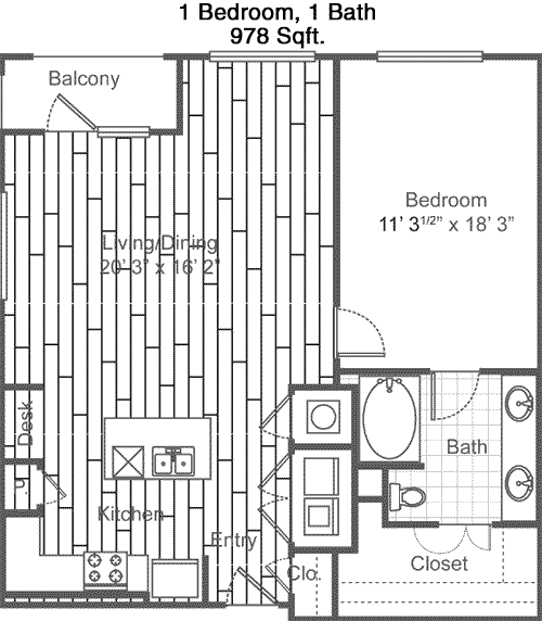 978 sq ft floorplan layout