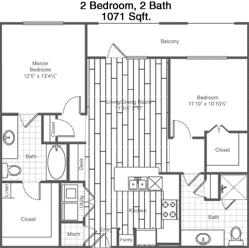 1,071 sq ft floorplan layout