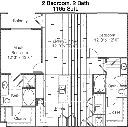 1,165 sq ft floorplan layout