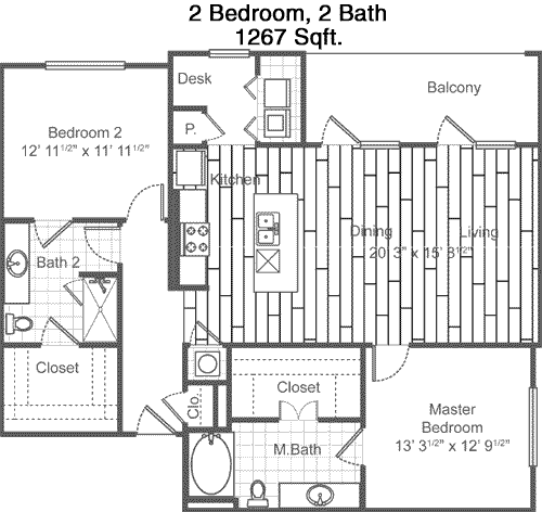 1,267 sq ft floorplan layout