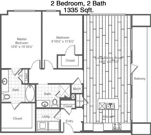 1,335 sq ft floorplan layout