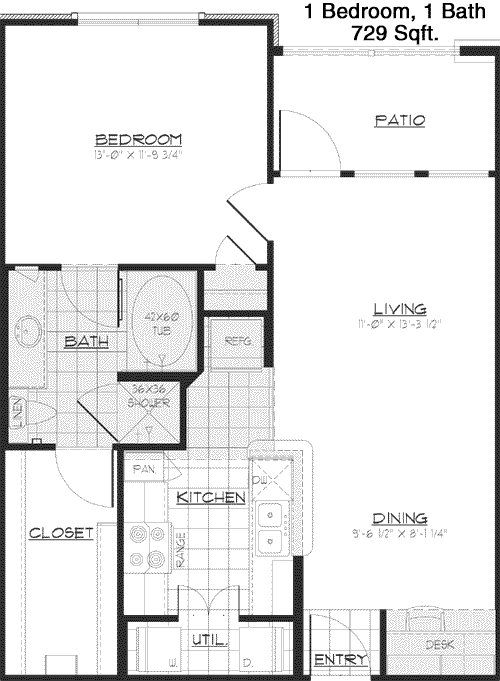 729 sq ft floorplan layout