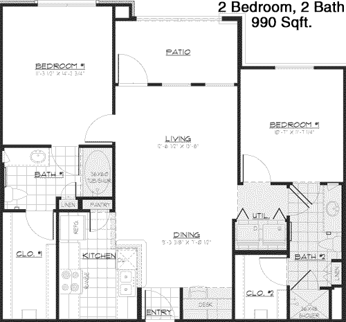 990 sq ft floorplan layout